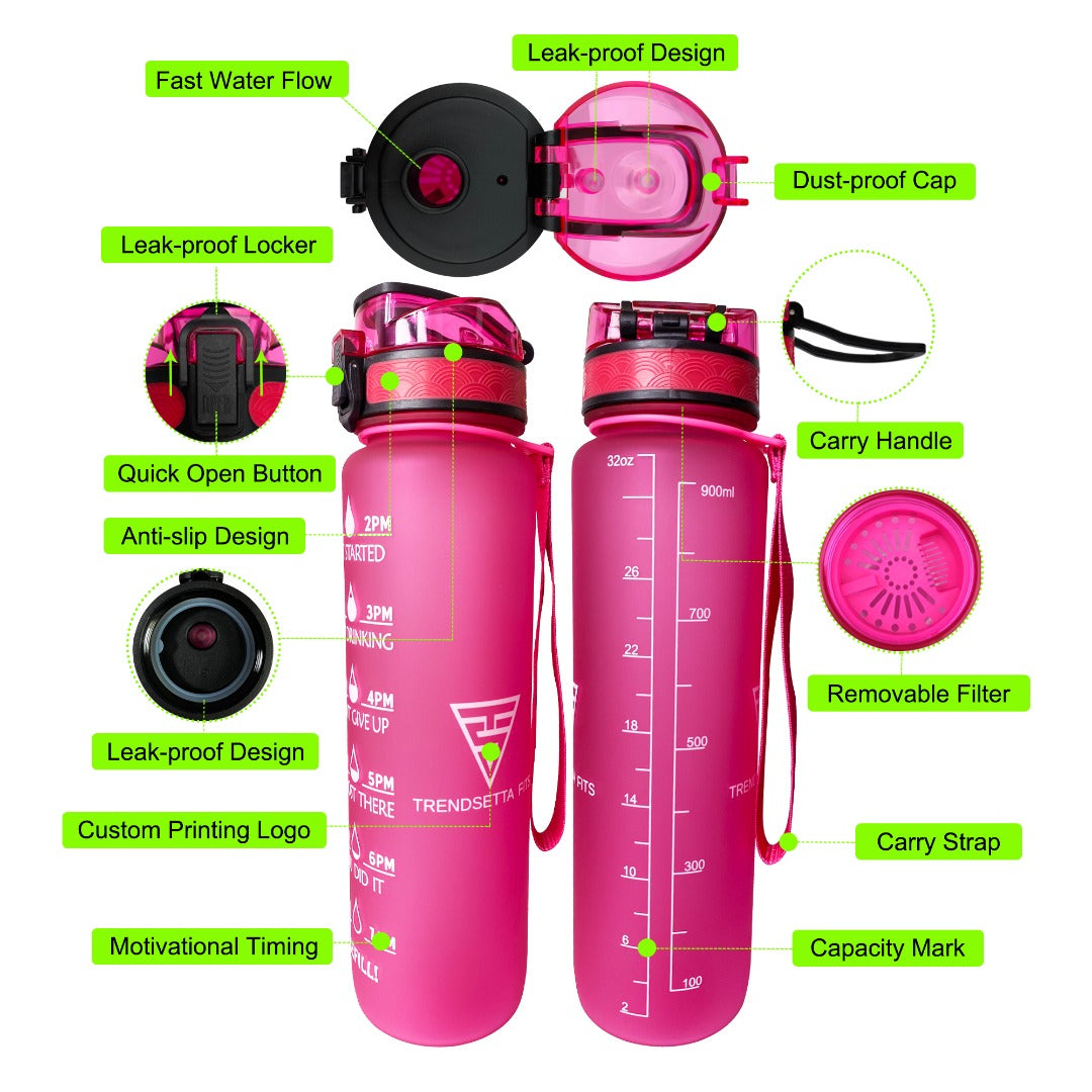 NutriFit Motivational Water Bottle, Pink